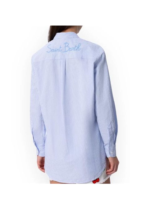 Camicia MC2 Saint Barth Brigitte donna BRIGITTE03864H Azzurra righe bianche colletto a punta spalle scese ricamo carrè MC2 SAINT BARTH | Camicie | BRIGITTE03864H31